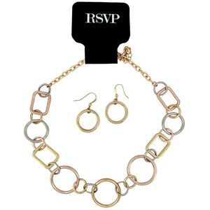 NWT - RSVP Tri-Tone Chain Necklace and Earrings Set